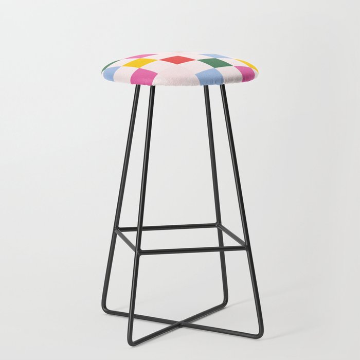 Retro Bauhaus Pattern | Abstract Shapes | Geometric Checks Stool Gallery Image 1