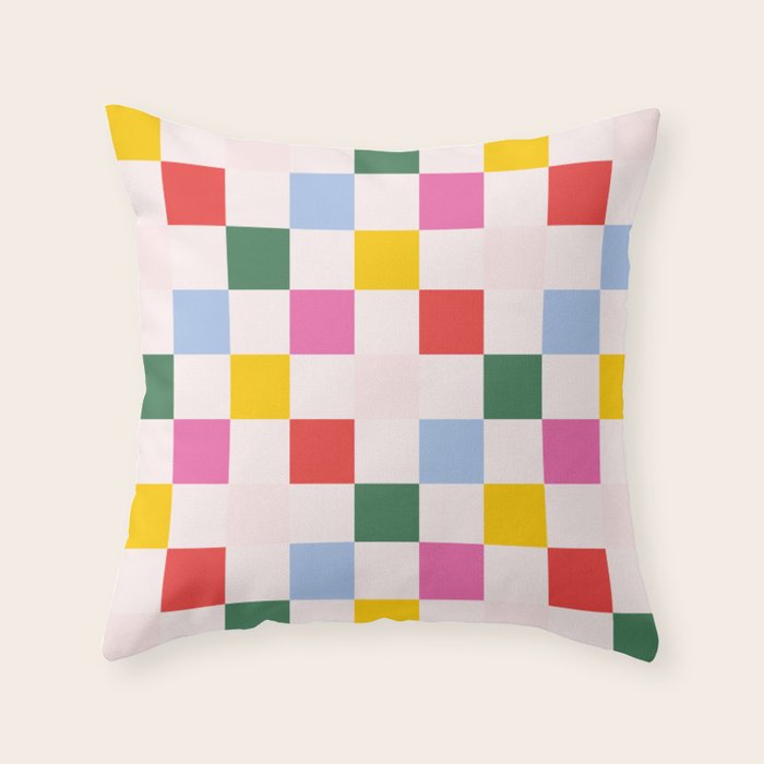 Retro Bauhaus Pattern | Abstract Shapes | Geometric Checks Throw Pillow Gallery Image 1