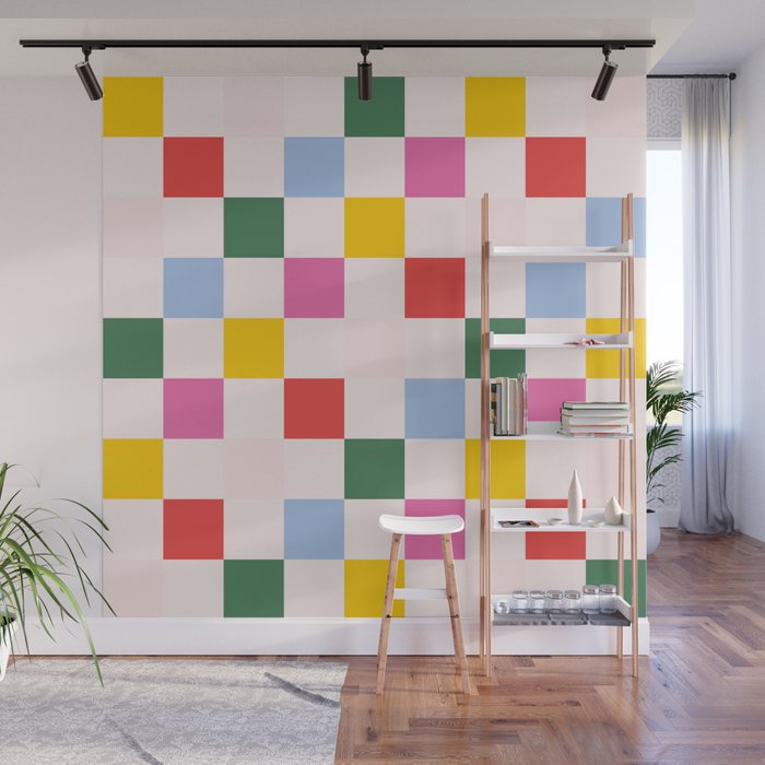 Retro Bauhaus Pattern | Abstract Shapes | Geometric Checks Wall Mural Gallery Image 1