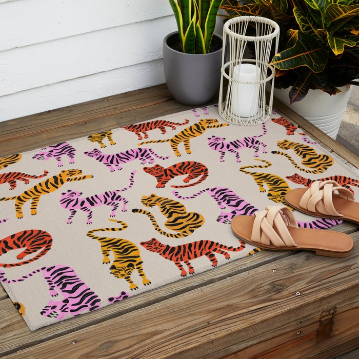 Tiger Collection - Pink & Yellow Palette Outdoor Rug Gallery Image 2