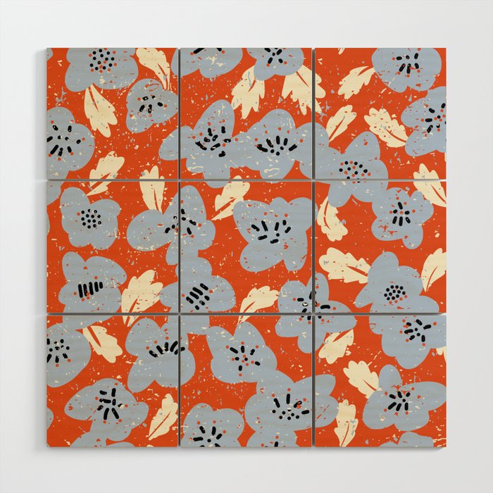 Big flowers in my garden orange - pattern Wood Wall Art Gallery Image 1