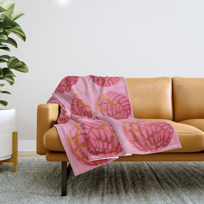Pink concha bread mexican concha pan dulce mexican food lover Throw Blanket Gallery Image 1
