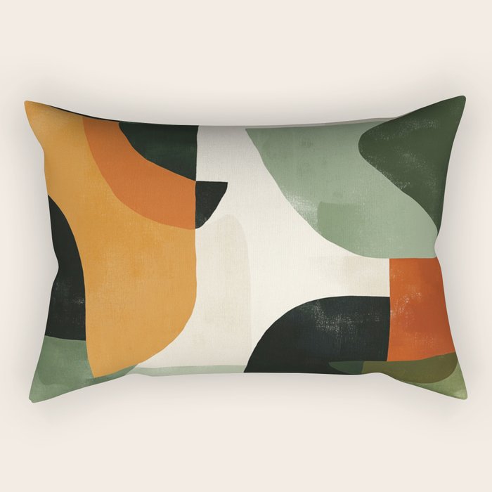Earthy Mid-Century Abstract Composition in Olive, Rust, and Charcoal Tones Rectangular Pillow Gallery Image 2