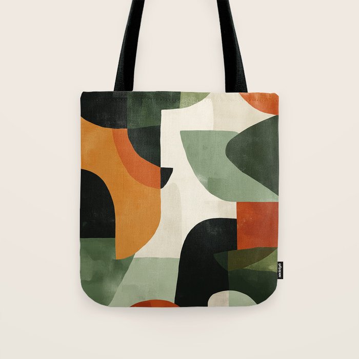 Earthy Mid-Century Abstract Composition in Olive, Rust, and Charcoal Tones Tote Bag Gallery Image 1