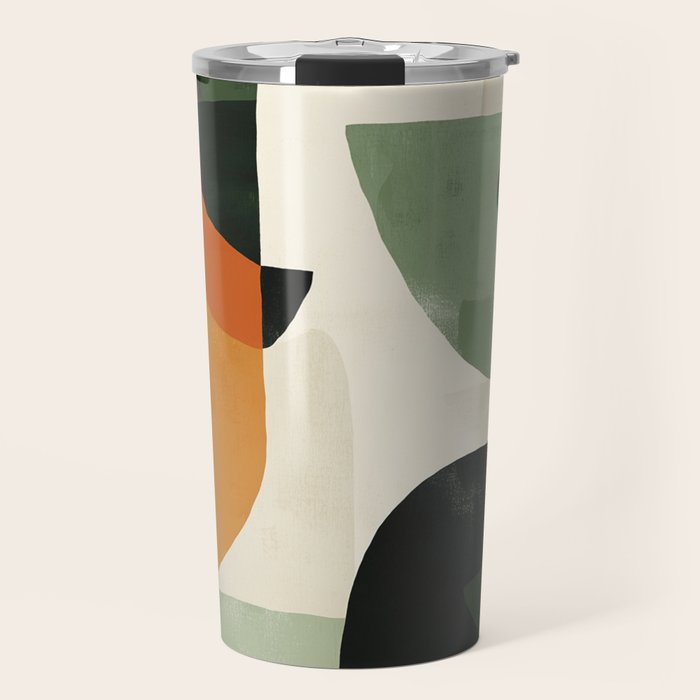 Earthy Mid-Century Abstract Composition in Olive, Rust, and Charcoal Tones Travel Mug Gallery Image 1