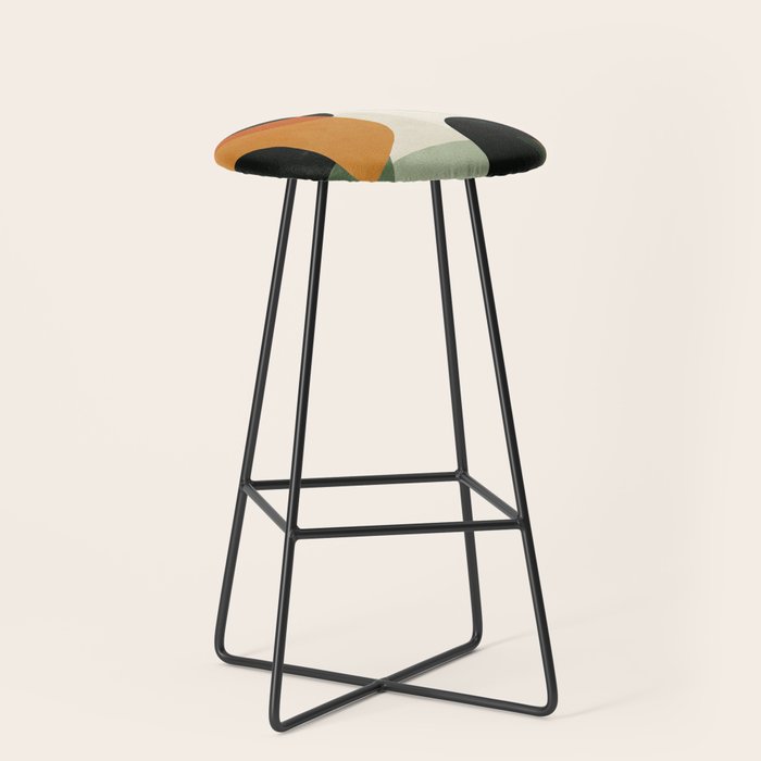 Earthy Mid-Century Abstract Composition in Olive, Rust, and Charcoal Tones Stool Gallery Image 1