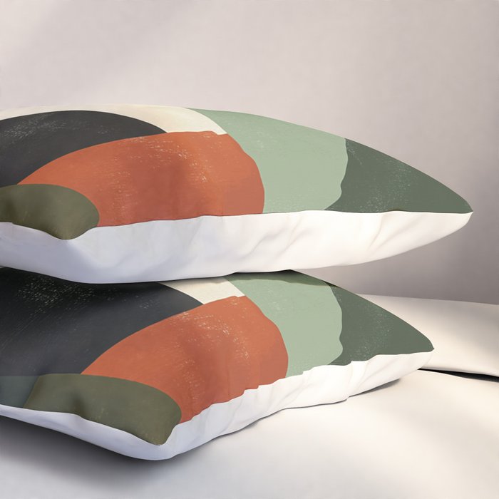 Earthy Mid-Century Abstract Composition in Olive, Rust, and Charcoal Tones Pillow Sham Gallery Image 3