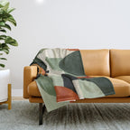 Earthy Mid-Century Abstract Composition in Olive, Rust, and Charcoal Tones Throw Blanket Gallery Image 1