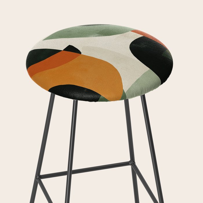 Earthy Mid-Century Abstract Composition in Olive, Rust, and Charcoal Tones Stool Gallery Image 2