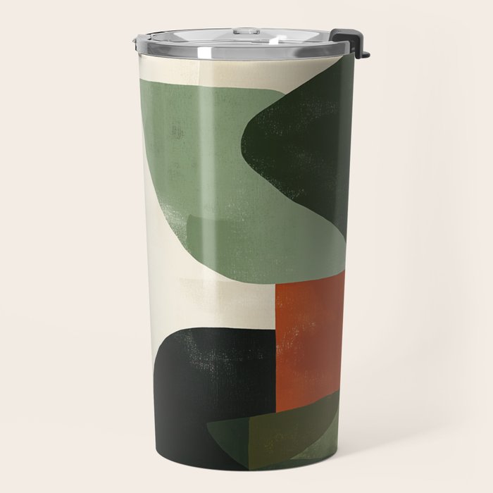 Earthy Mid-Century Abstract Composition in Olive, Rust, and Charcoal Tones Travel Mug Gallery Image 2