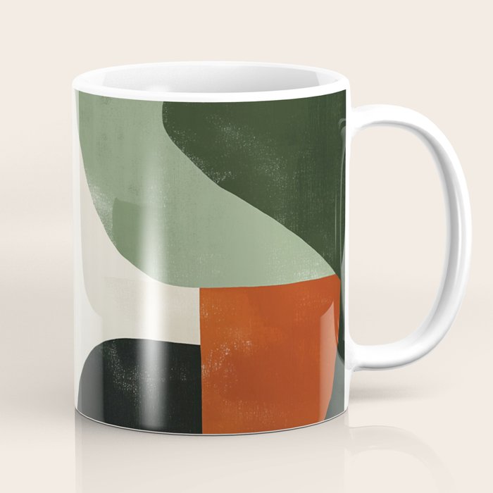 Earthy Mid-Century Abstract Composition in Olive, Rust, and Charcoal Tones Coffee Mug Gallery Image 1