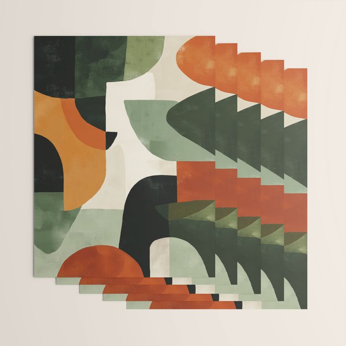 Earthy Mid-Century Abstract Composition in Olive, Rust, and Charcoal Tones Wrapping Paper Gallery Image 3