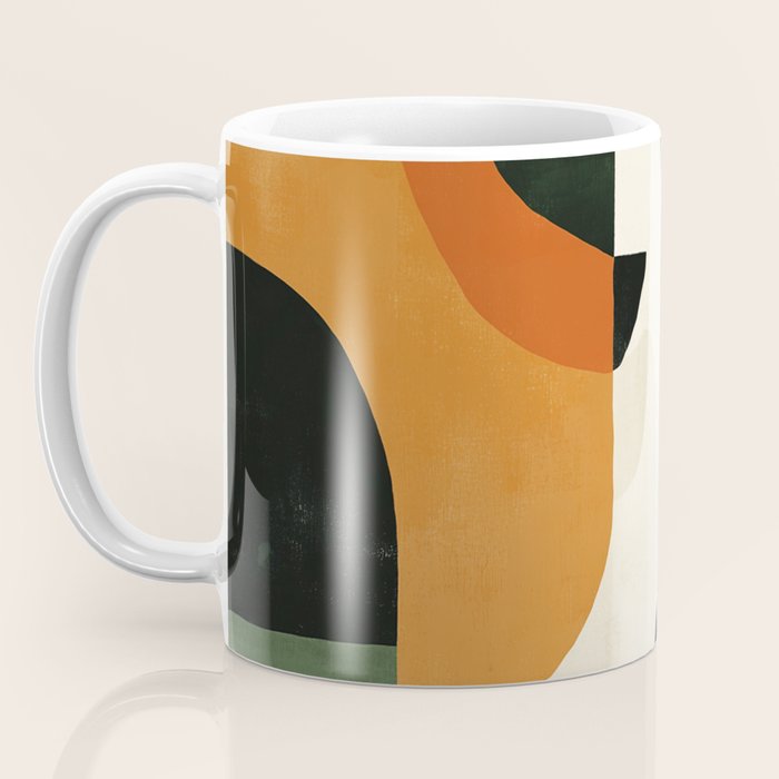 Earthy Mid-Century Abstract Composition in Olive, Rust, and Charcoal Tones Coffee Mug Gallery Image 3