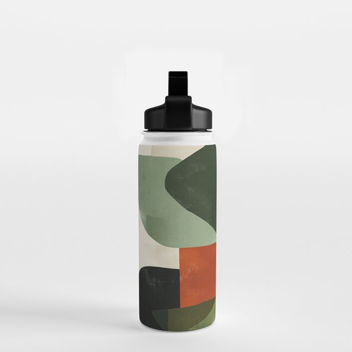 Earthy Mid-Century Abstract Composition in Olive, Rust, and Charcoal Tones Water Bottle Gallery Image 2