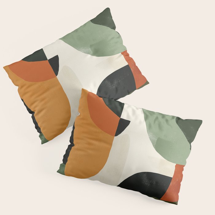 Earthy Mid-Century Abstract Composition in Olive, Rust, and Charcoal Tones Pillow Sham Gallery Image 3
