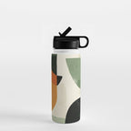 Earthy Mid-Century Abstract Composition in Olive, Rust, and Charcoal Tones Water Bottle Gallery Image 1