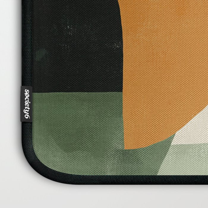 Earthy Mid-Century Abstract Composition in Olive, Rust, and Charcoal Tones Laptop Sleeve Gallery Image 3