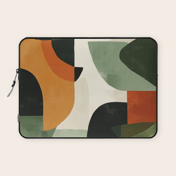 Earthy Mid-Century Abstract Composition in Olive, Rust, and Charcoal Tones Laptop Sleeve Gallery Image 1