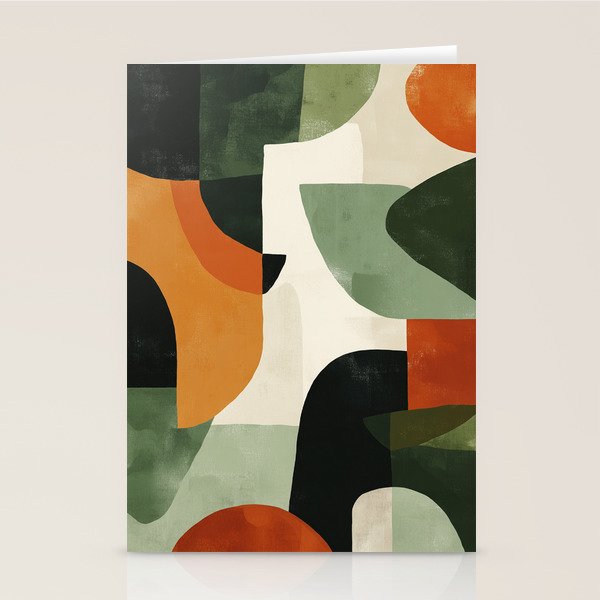 Earthy Mid-Century Abstract Composition in Olive, Rust, and Charcoal Tones Stationery Card Gallery Image 1