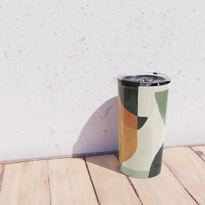 Earthy Mid-Century Abstract Composition in Olive, Rust, and Charcoal Tones Travel Mug Gallery Image 4