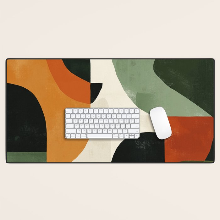Earthy Mid-Century Abstract Composition in Olive, Rust, and Charcoal Tones Desk Mat Gallery Image 1