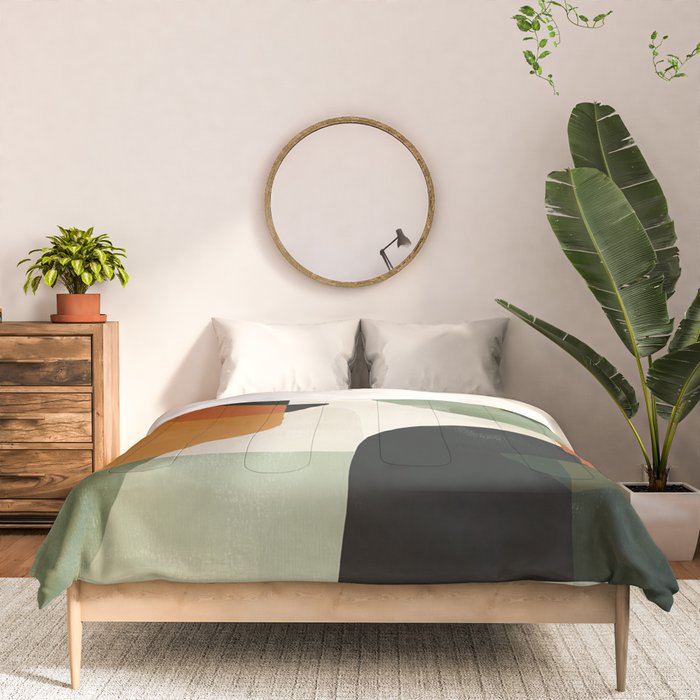 Earthy Mid-Century Abstract Composition in Olive, Rust, and Charcoal Tones Comforter Gallery Image 3