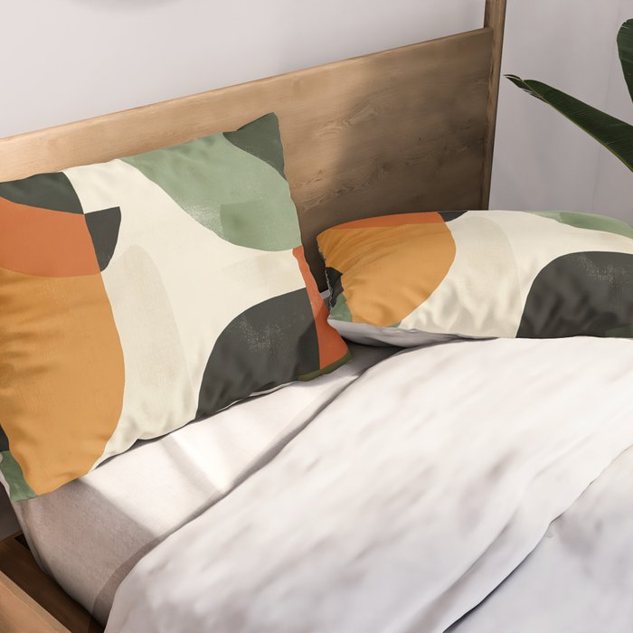 Earthy Mid-Century Abstract Composition in Olive, Rust, and Charcoal Tones Pillow Sham Gallery Image 2