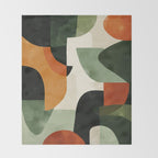 Earthy Mid-Century Abstract Composition in Olive, Rust, and Charcoal Tones Throw Blanket Gallery Image 2