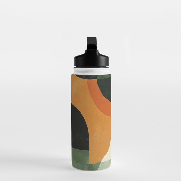 Earthy Mid-Century Abstract Composition in Olive, Rust, and Charcoal Tones Water Bottle Gallery Image 3