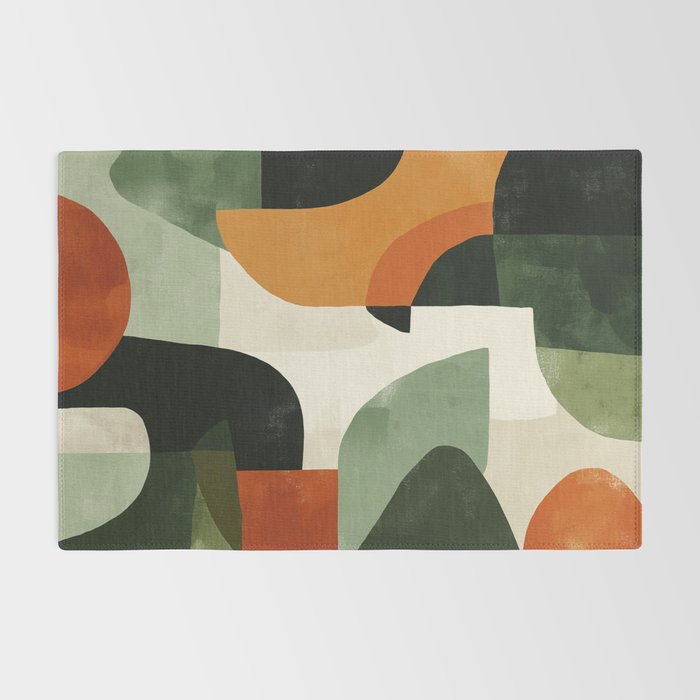 Earthy Mid-Century Abstract Composition in Olive, Rust, and Charcoal Tones Rug Gallery Image 2