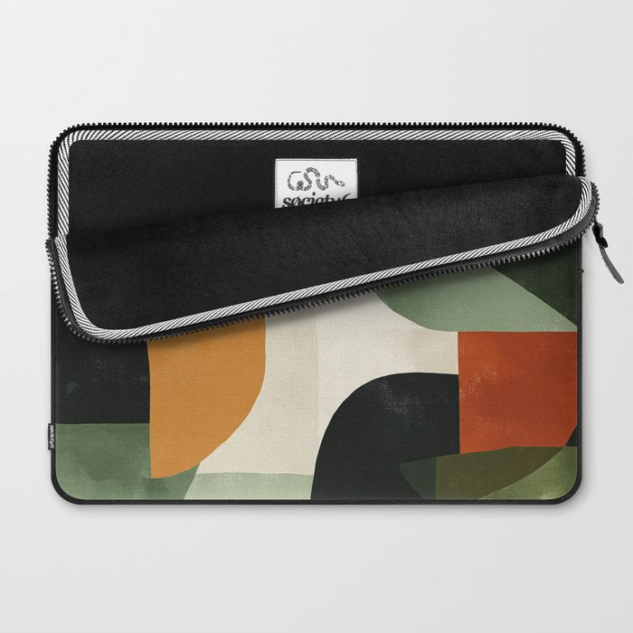 Earthy Mid-Century Abstract Composition in Olive, Rust, and Charcoal Tones Laptop Sleeve Gallery Image 2
