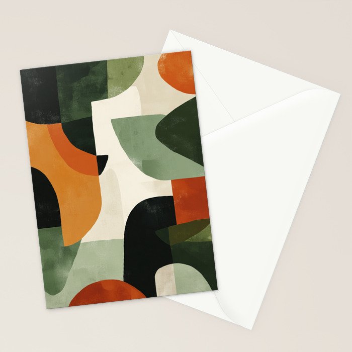 Earthy Mid-Century Abstract Composition in Olive, Rust, and Charcoal Tones Stationery Card Gallery Image 2