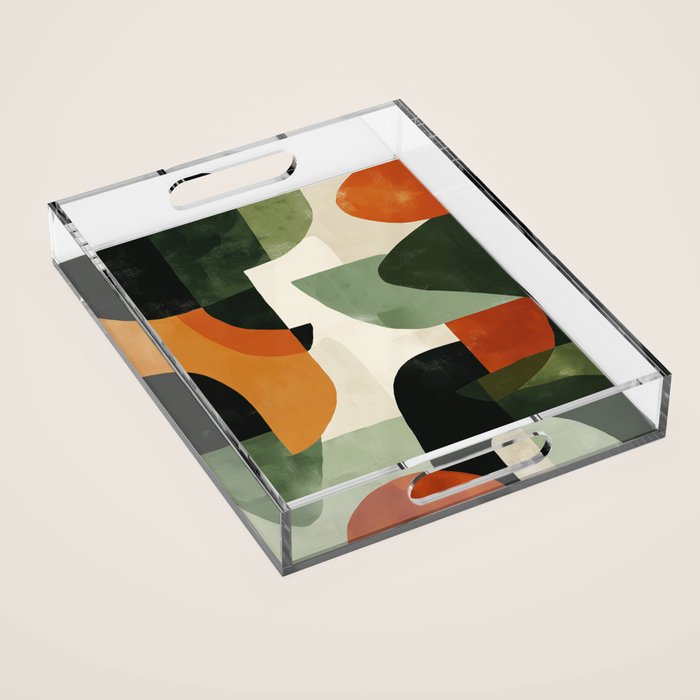 Earthy Mid-Century Abstract Composition in Olive, Rust, and Charcoal Tones Acrylic Tray Gallery Image 1
