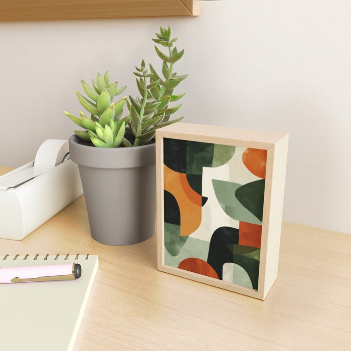 Earthy Mid-Century Abstract Composition in Olive, Rust, and Charcoal Tones Mini Art Print Gallery Image 2