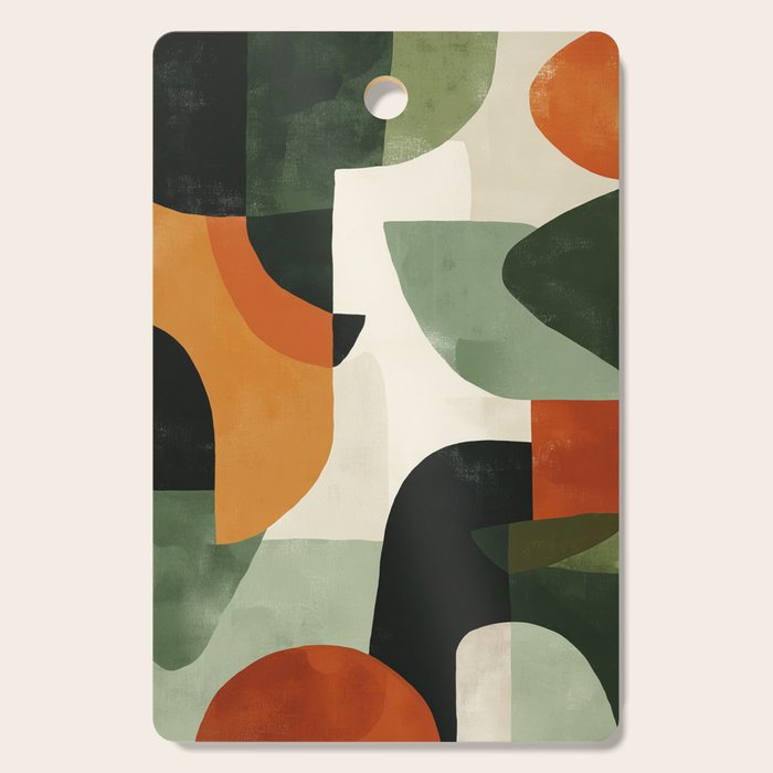 Earthy Mid-Century Abstract Composition in Olive, Rust, and Charcoal Tones Cutting Board Gallery Image 1