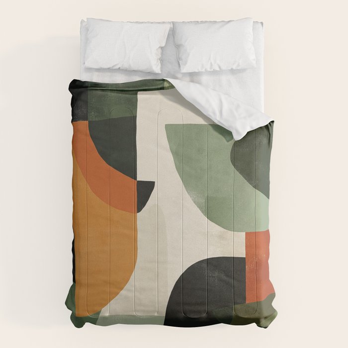Earthy Mid-Century Abstract Composition in Olive, Rust, and Charcoal Tones Comforter Gallery Image 6