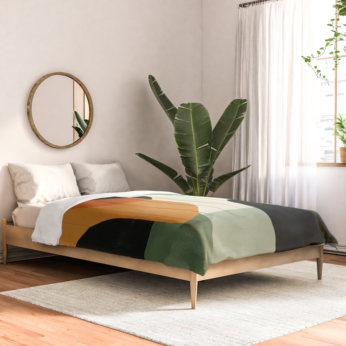 Earthy Mid-Century Abstract Composition in Olive, Rust, and Charcoal Tones Comforter Gallery Image 2