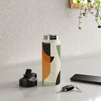 Earthy Mid-Century Abstract Composition in Olive, Rust, and Charcoal Tones Water Bottle Gallery Image 4