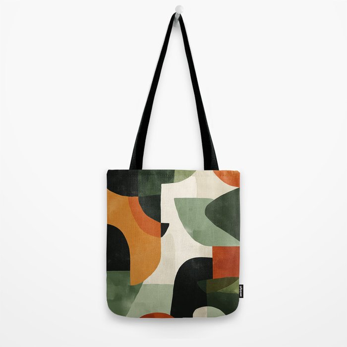 Earthy Mid-Century Abstract Composition in Olive, Rust, and Charcoal Tones Tote Bag Gallery Image 2