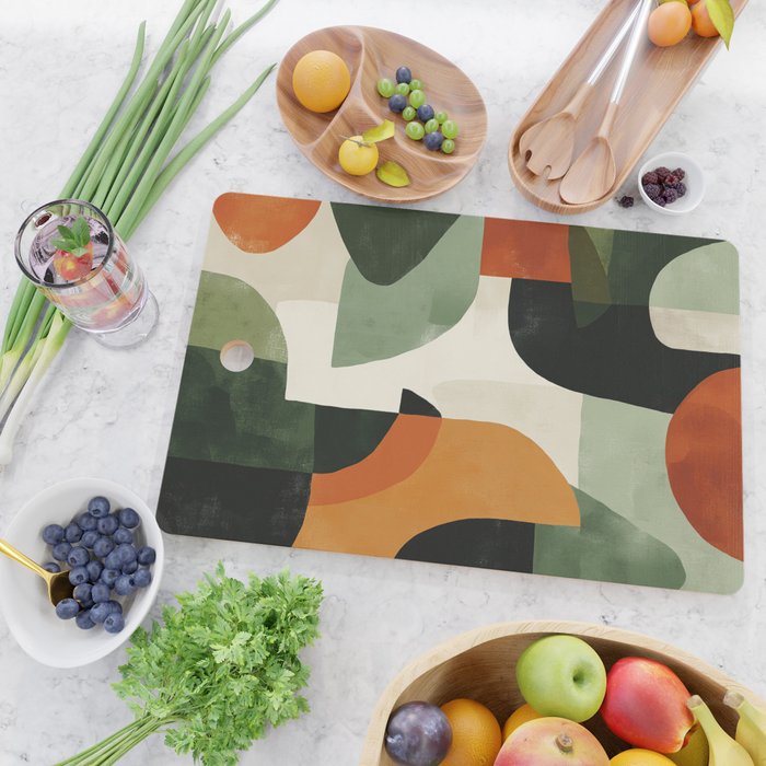 Earthy Mid-Century Abstract Composition in Olive, Rust, and Charcoal Tones Cutting Board Gallery Image 2