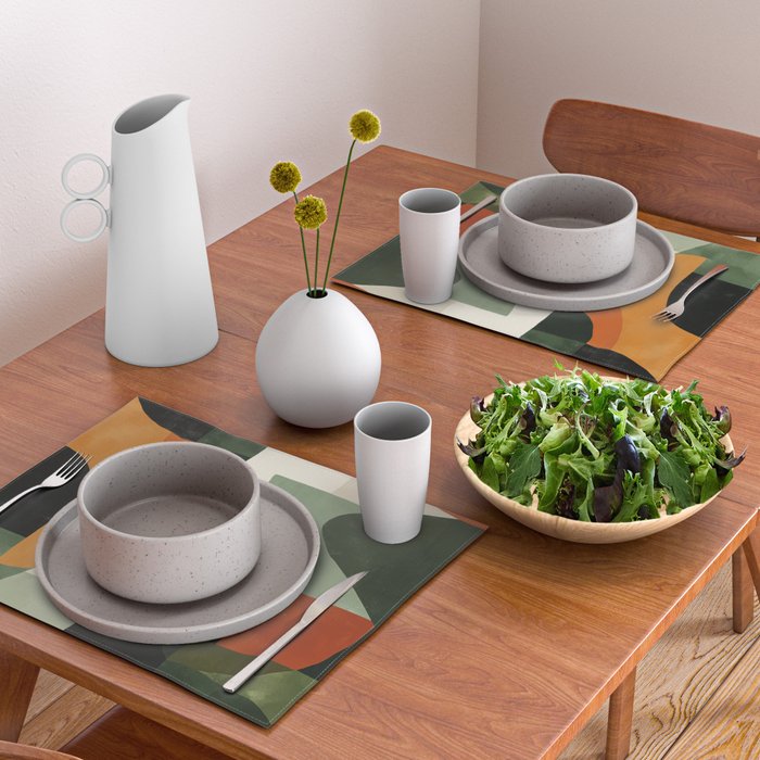 Earthy Mid-Century Abstract Composition in Olive, Rust, and Charcoal Tones Placemat Gallery Image 2