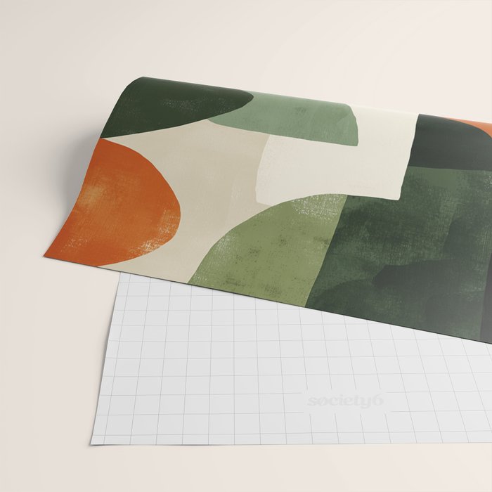 Earthy Mid-Century Abstract Composition in Olive, Rust, and Charcoal Tones Wrapping Paper Gallery Image 2