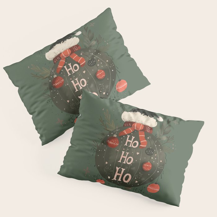 Festive Ho Ho Ho Bauble Green  Pillow Sham Gallery Image 3