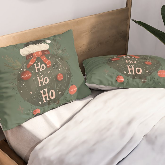 Festive Ho Ho Ho Bauble Green  Pillow Sham Gallery Image 2