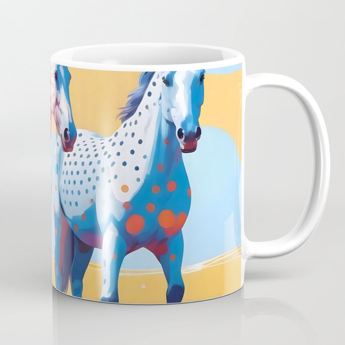 Horses with Polka Dots, Animals Wildlife Pastel Illustration, Chic Pink Yellow Horse Eclectic Bohemian Painting Coffee Mug Gallery Image 1