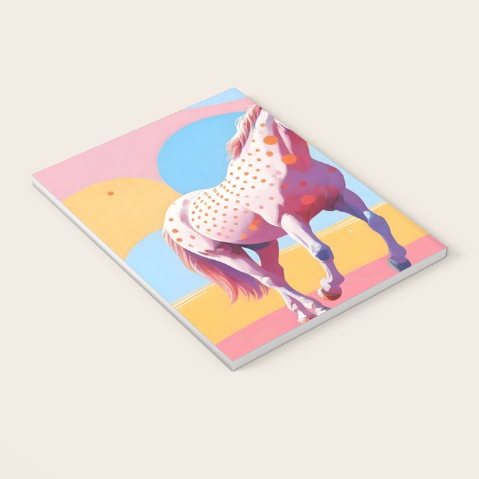 Horses with Polka Dots, Animals Wildlife Pastel Illustration, Chic Pink Yellow Horse Eclectic Bohemian Painting Notebook Gallery Image 3