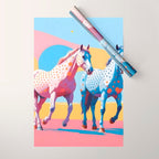 Horses with Polka Dots, Animals Wildlife Pastel Illustration, Chic Pink Yellow Horse Eclectic Bohemian Painting Wrapping Paper Gallery Image 1