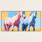 Horses with Polka Dots, Animals Wildlife Pastel Illustration, Chic Pink Yellow Horse Eclectic Bohemian Painting Desk Mat Gallery Image 3