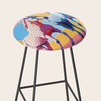 Horses with Polka Dots, Animals Wildlife Pastel Illustration, Chic Pink Yellow Horse Eclectic Bohemian Painting Stool Gallery Image 2