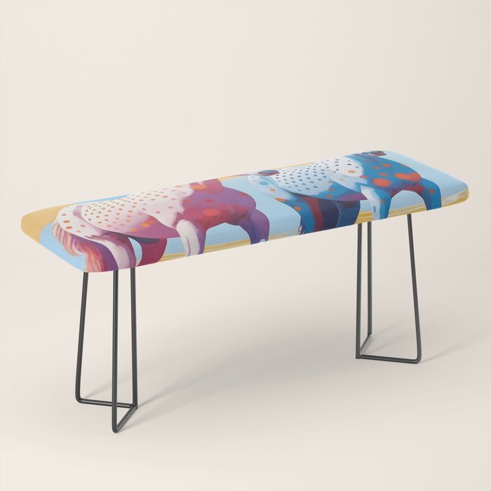 Horses with Polka Dots, Animals Wildlife Pastel Illustration, Chic Pink Yellow Horse Eclectic Bohemian Painting Bench Gallery Image 1